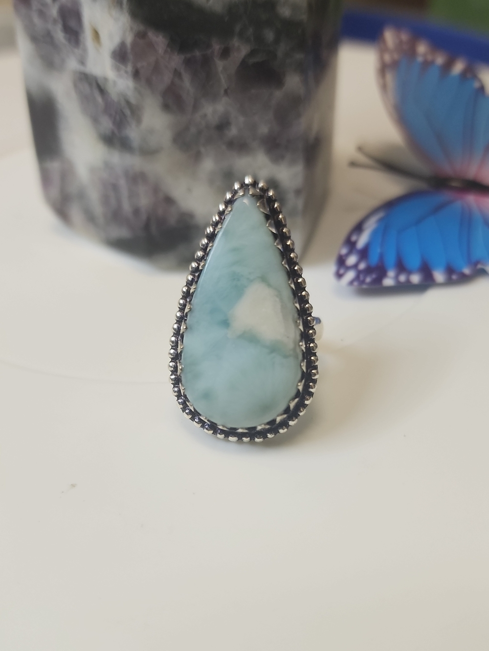 Teardrop Larimar Statement Ring in Light Blue